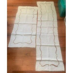 Two Embroidered Table Runners With Cutwork Designs White Ivory 13"x51" & 16"x32"